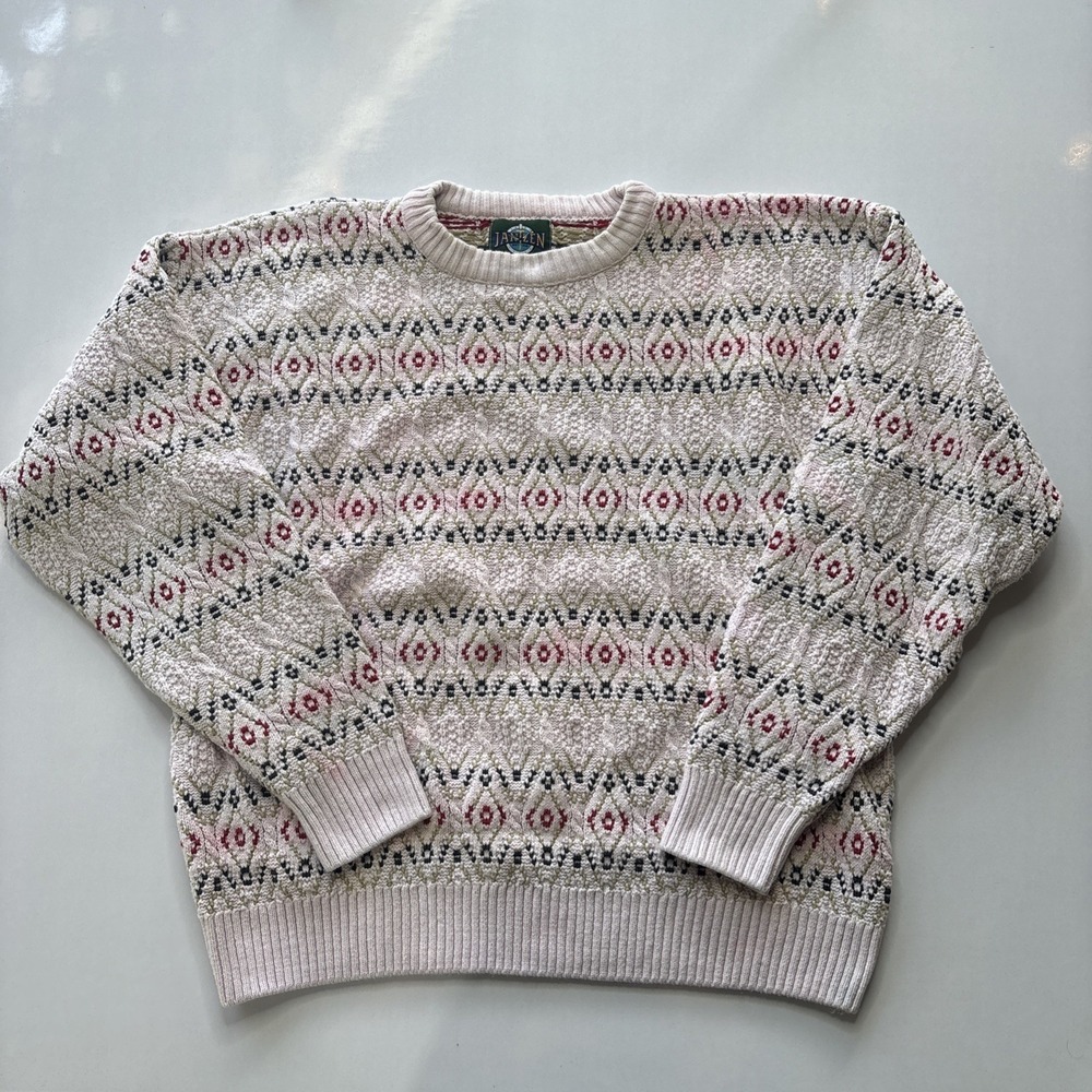 Vintage Jantzen Multicolor Pink Sweater Men's XL 90s USA Cottage Core Grandpa